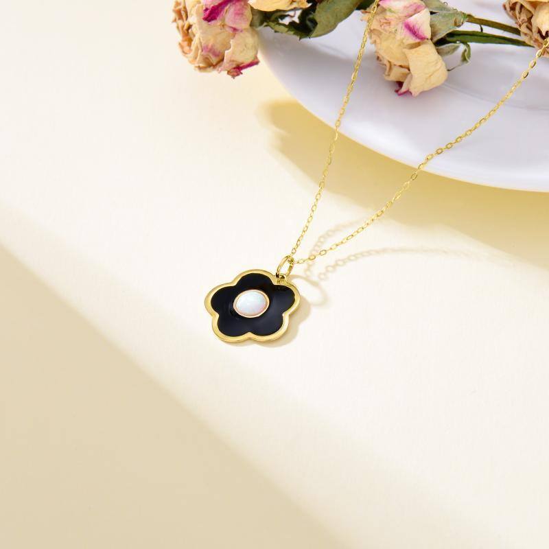 10K Gold Opal Cherry Blossom Pendant Necklace-4