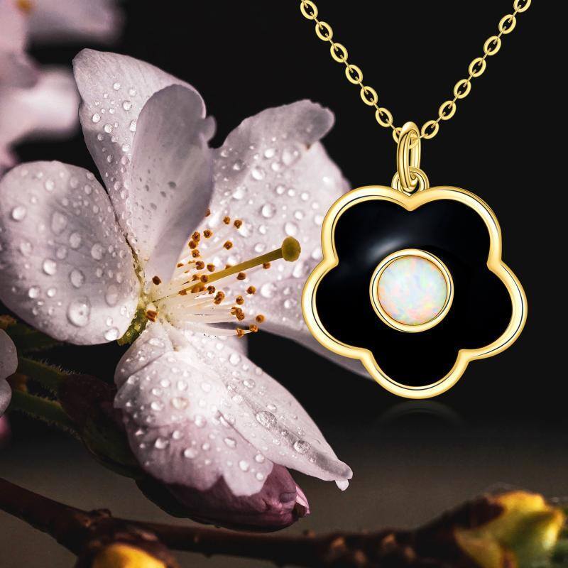 10K Gold Opal Cherry Blossom Pendant Necklace-6