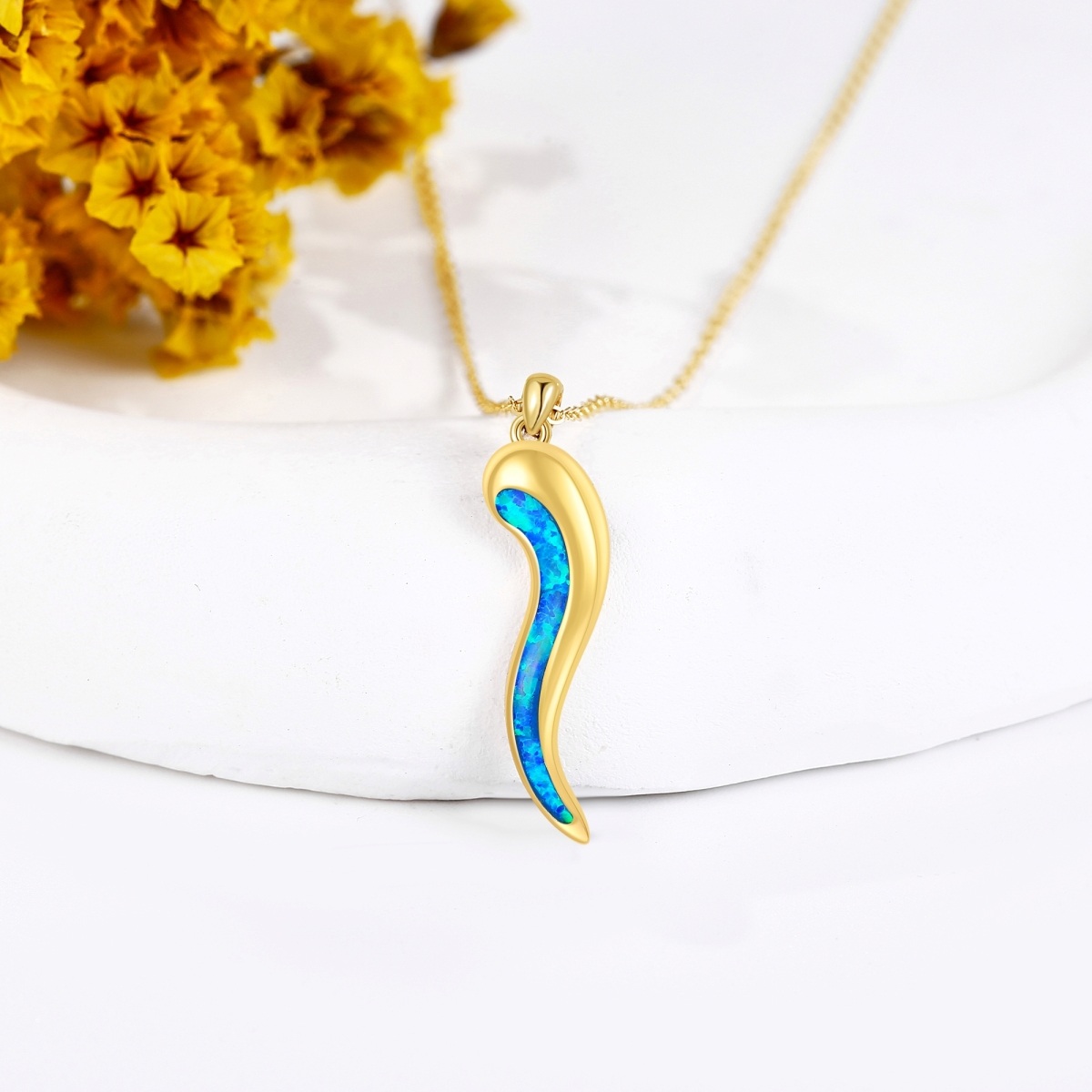 14K Gold Opal Chili Pendant Necklace-3