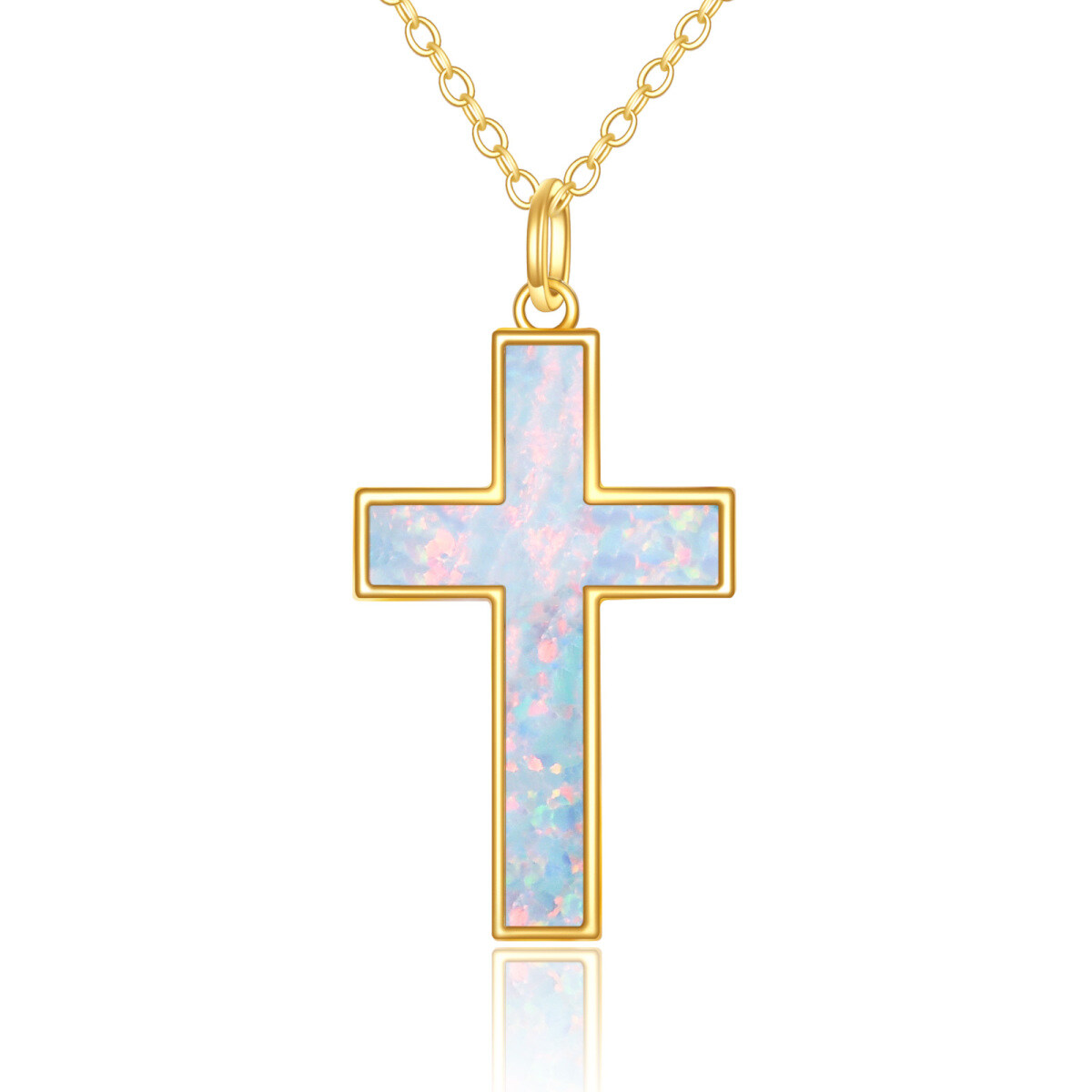 14K Gold Opal Cross Pendant Necklace-1
