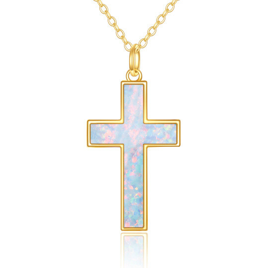 Halskette mit Kreuzanhänger aus 14 Karat Gold mit Opal
