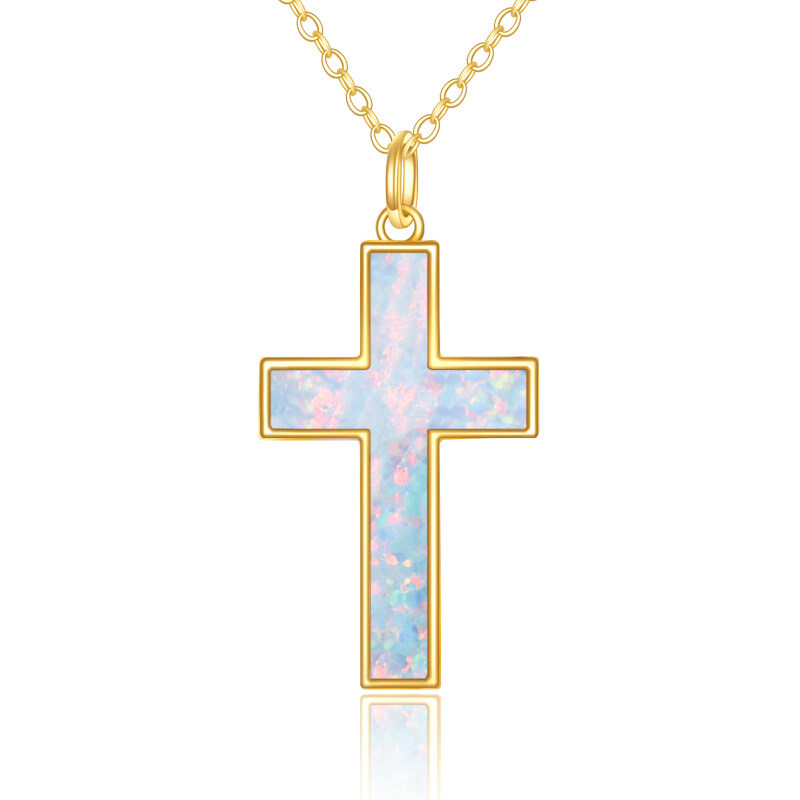10K Gold Opal Cross Pendant Necklace-15