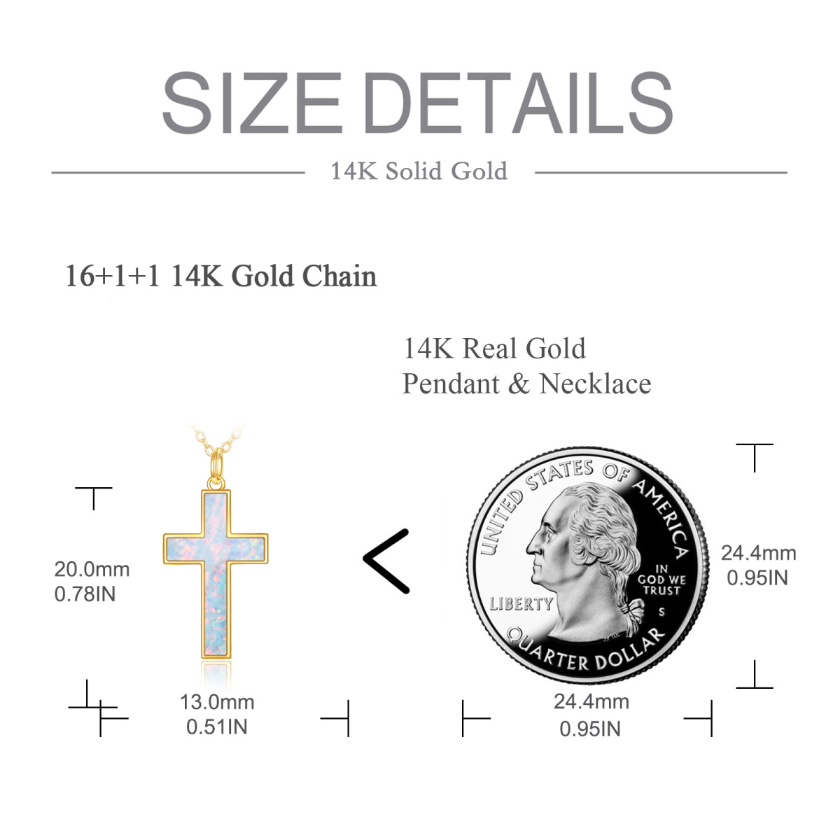 14K Gold Opal Cross Pendant Necklace-5