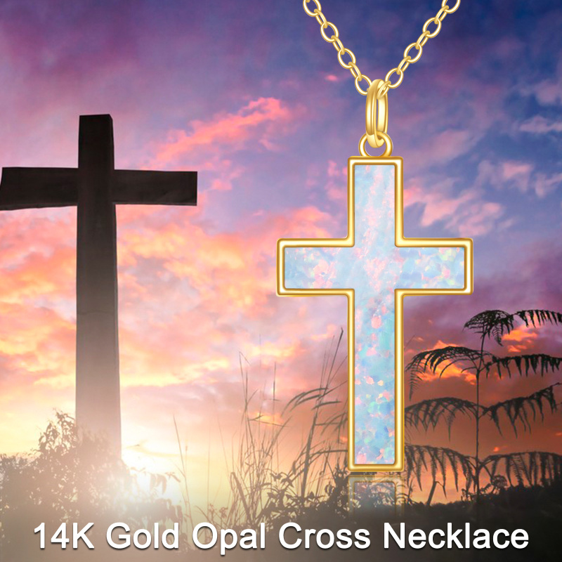 Collier avec pendentif croix en opale en or 14 carats-6