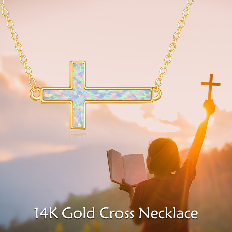 18K Gold Opal Cross Pendant Necklace-5