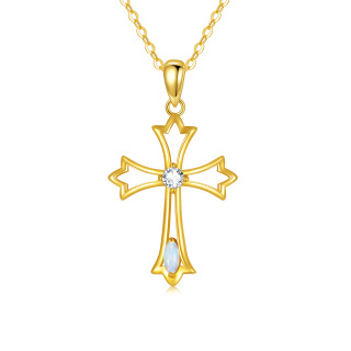 10K Gold Cubic Zirconia & Opal Cross Pendant Necklace-28