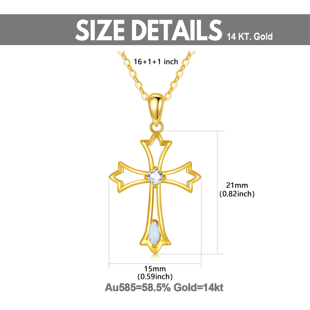 10K Gold Cubic Zirconia & Opal Cross Pendant Necklace-5