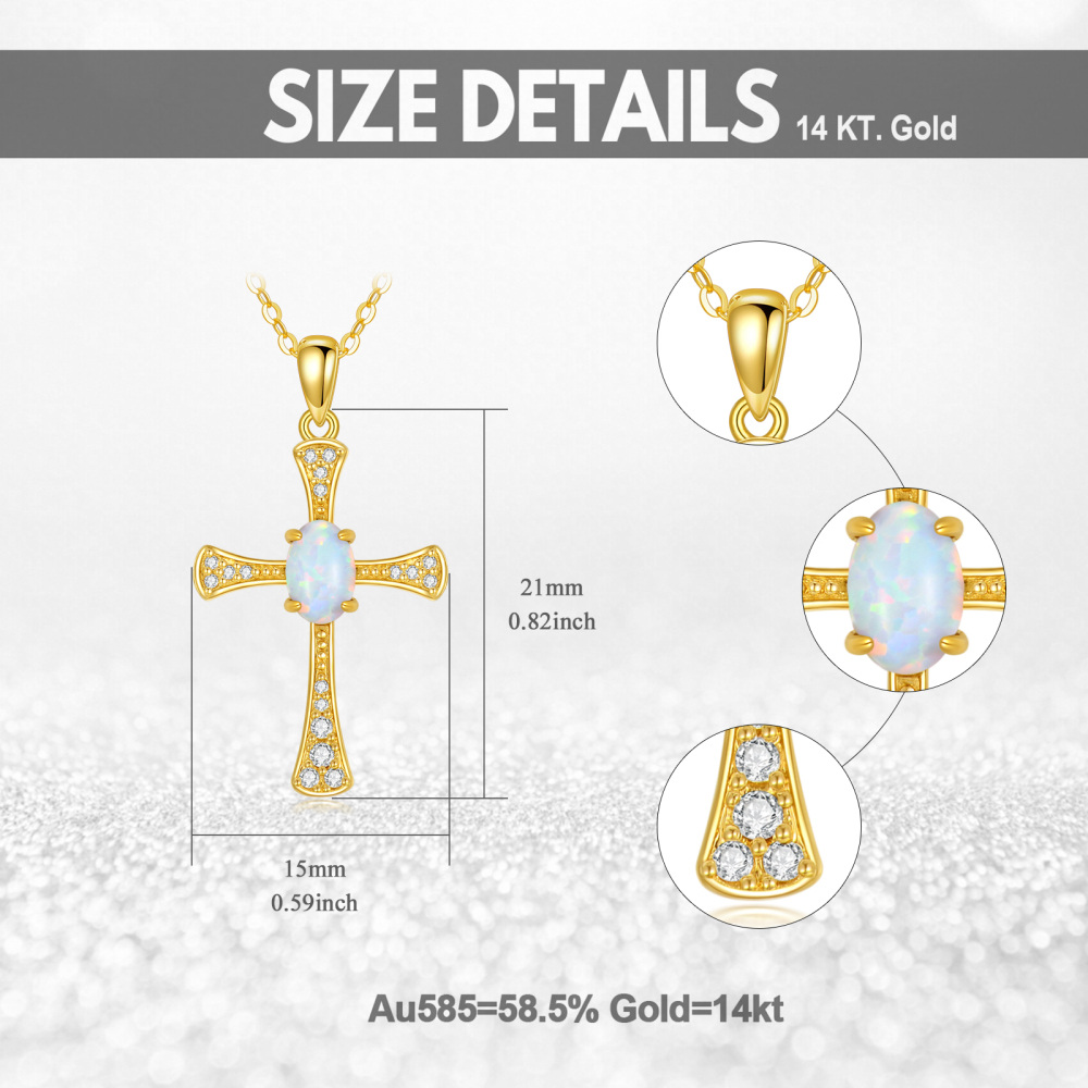 10K Gold Cubic Zirconia & Opal Cross Pendant Necklace-6