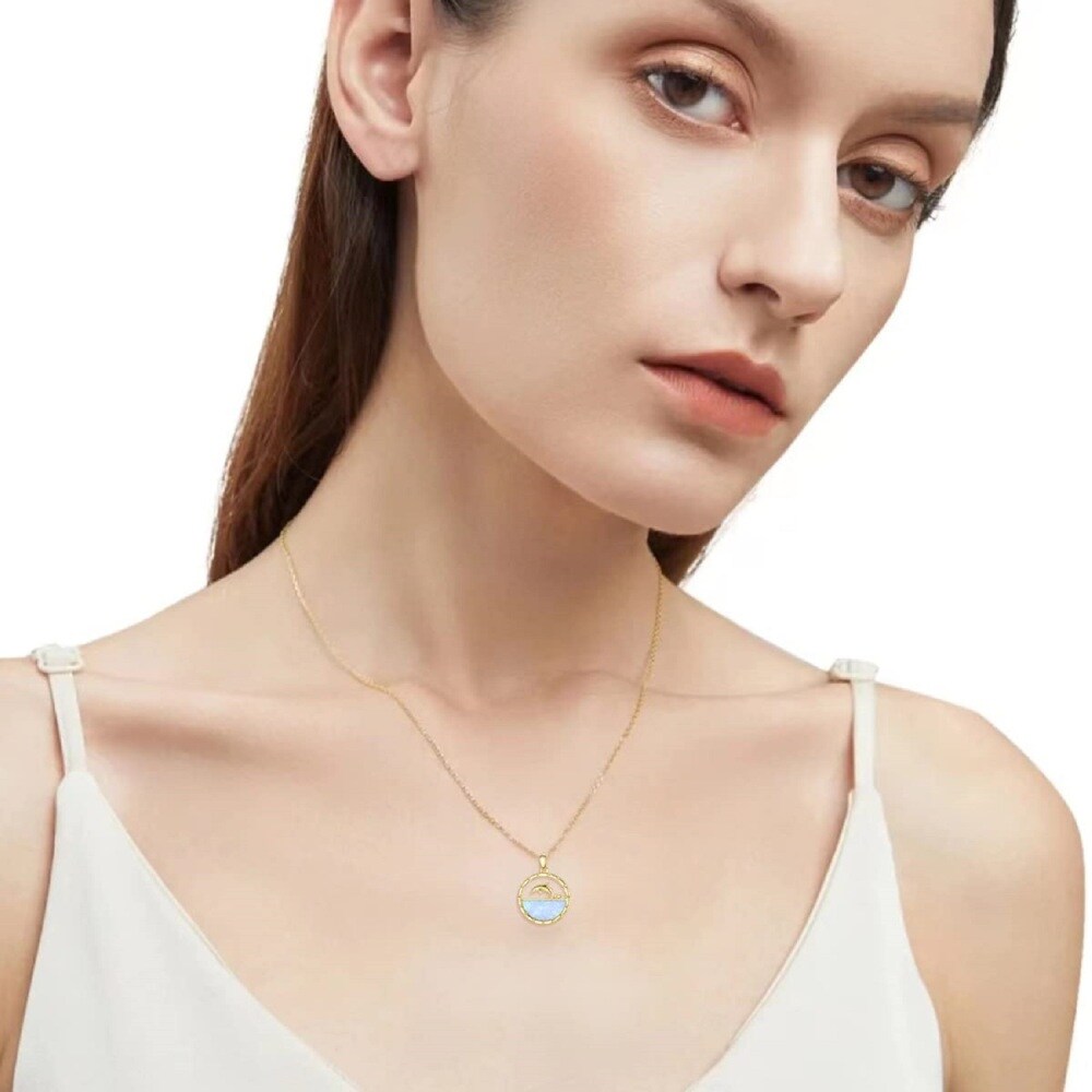 10K Gold Opal Dolphin Pendant Necklace-2