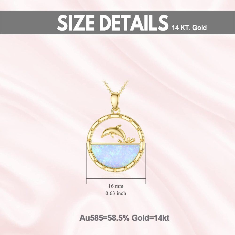 10K Gold Opal Dolphin Pendant Necklace-5