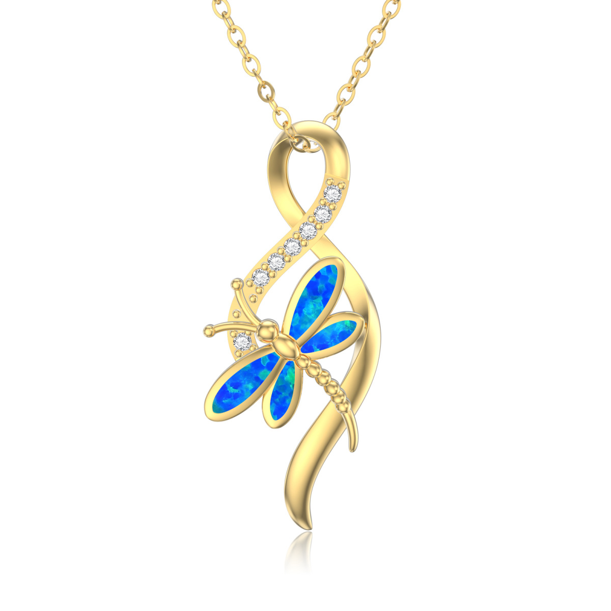 10K Gold Opal Dragonfly Infinity Symbol Necklace for Women-1