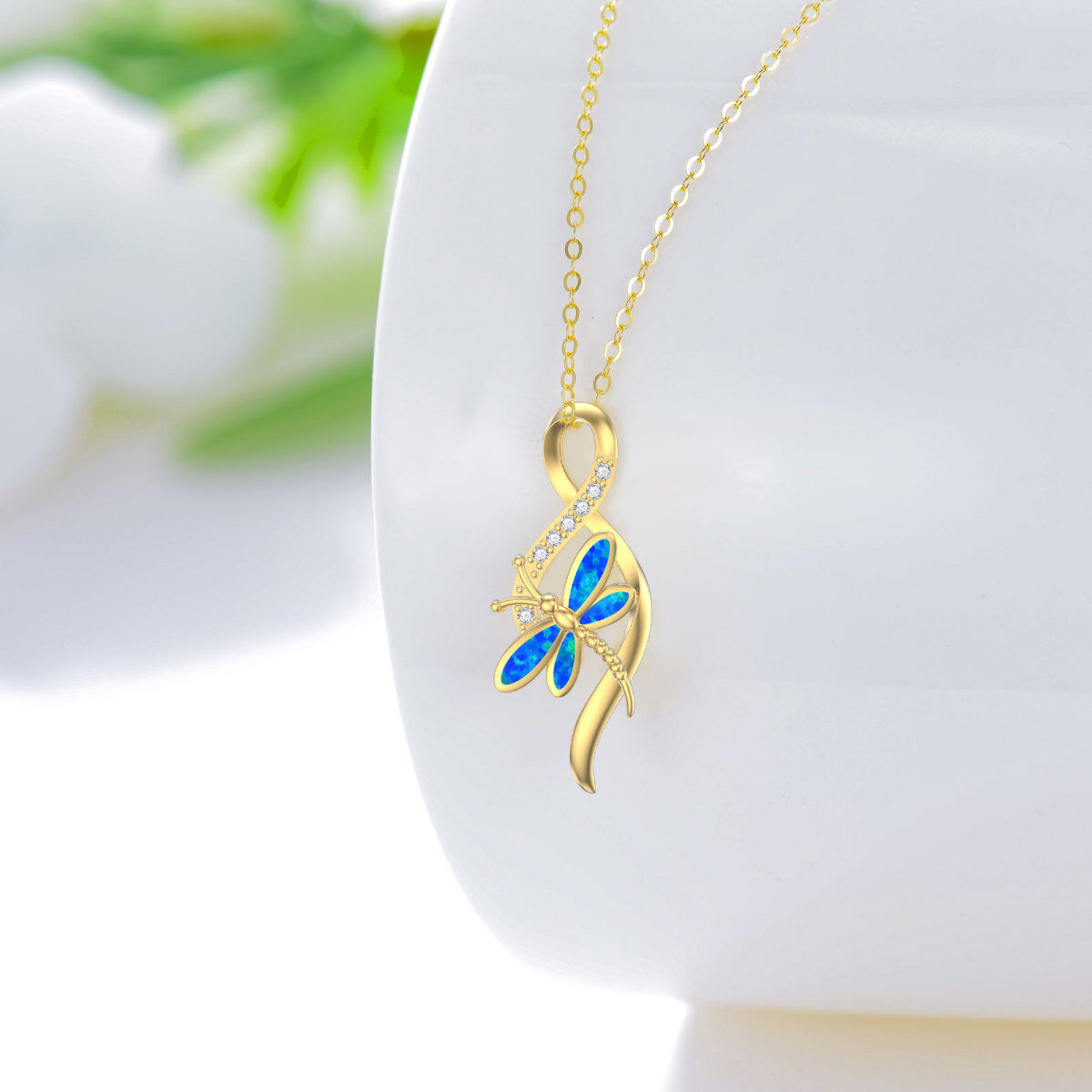 10K Gold Opal Dragonfly Infinity Symbol Necklace for Women-4