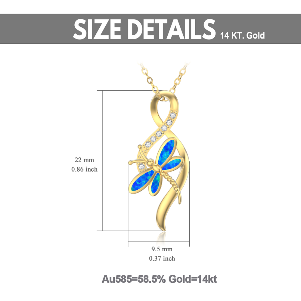 Collar con símbolo de infinito de libélula y ópalo en oro de 14 quilates para mujer-5
