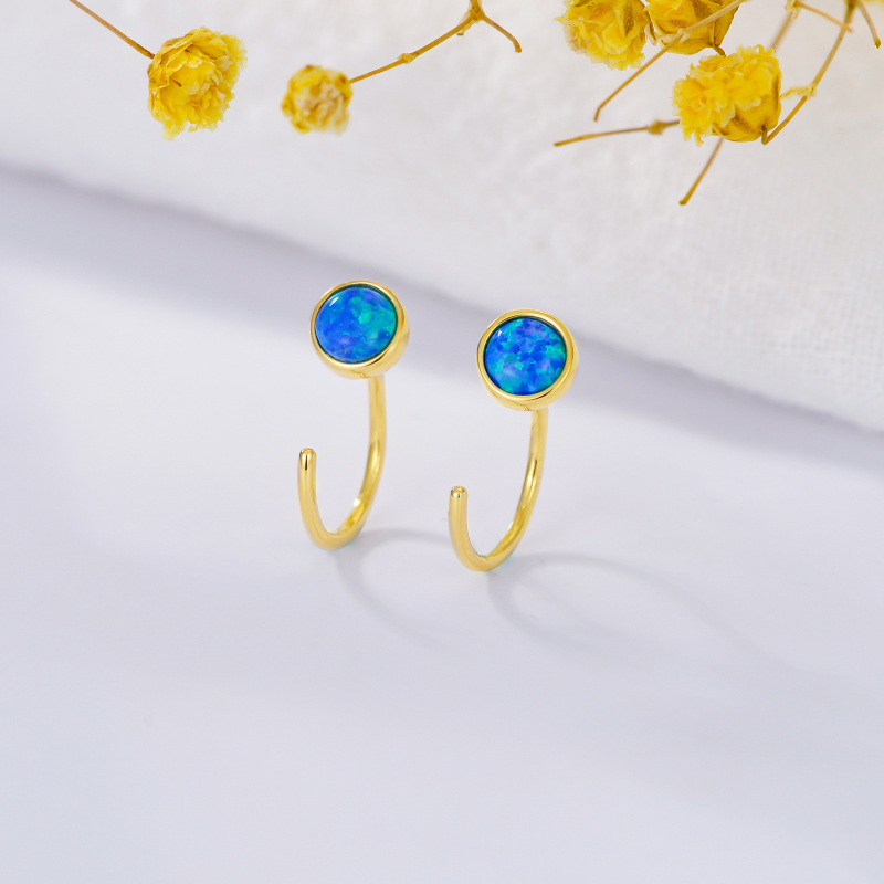 أقراط متدلية من الذهب الأبيض عيار 10 قيراط مرصعة بالأوبال-3