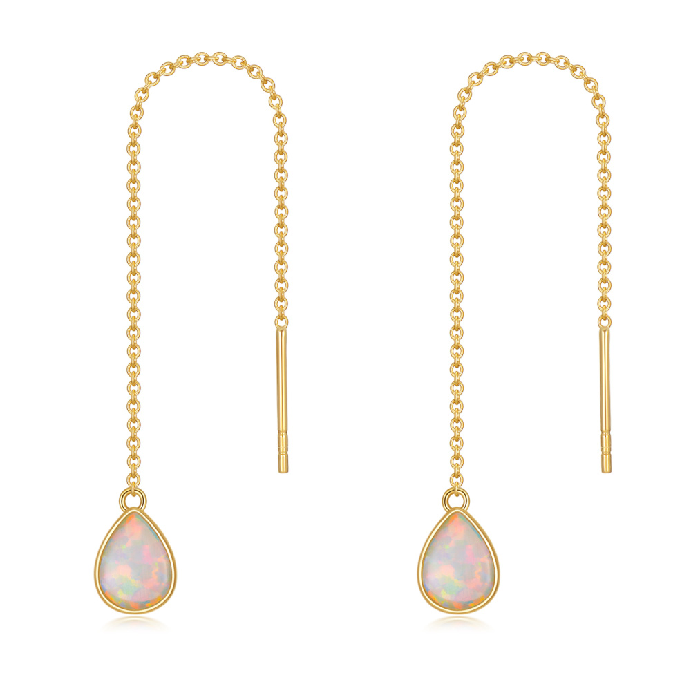 10K Gold Opal Drop Shape Drop Earrings-1