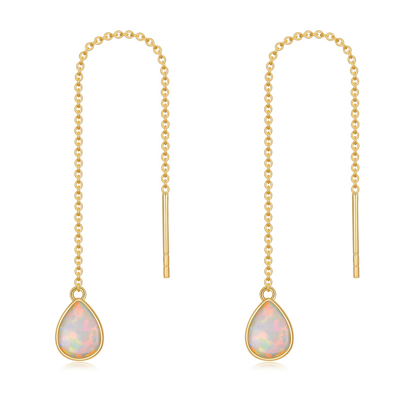 10K Gold Opal Drop Shape Drop Earrings-2