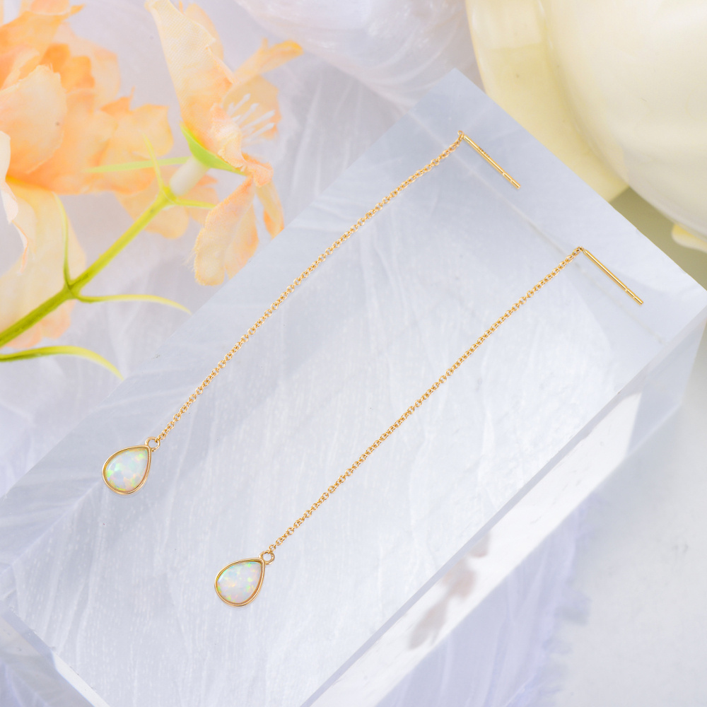 10K Gold Opal Drop Shape Drop Earrings-4