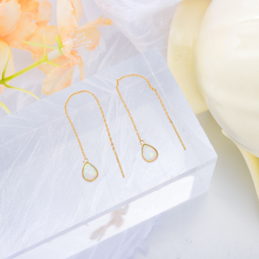 10K Gold Opal Drop Shape Drop Earrings-5