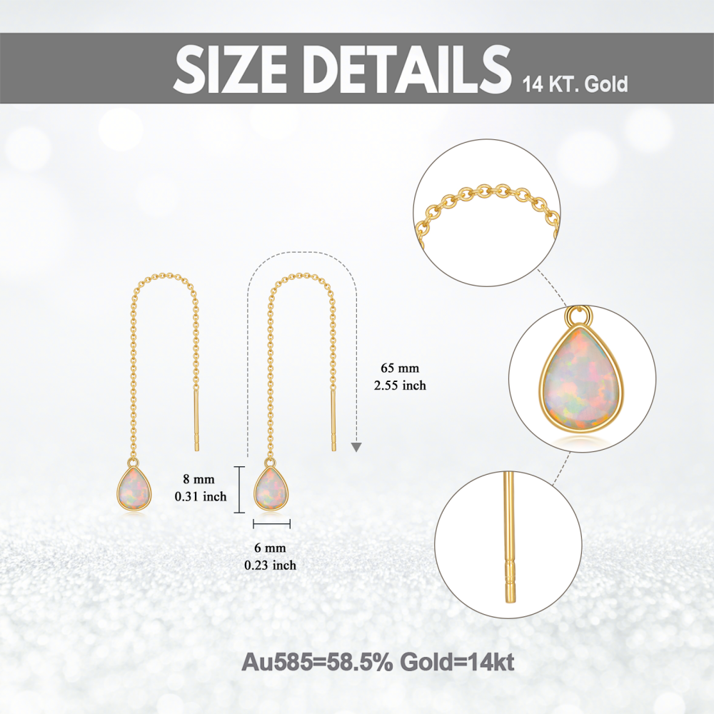 10K Gold Opal Drop Shape Drop Earrings-6