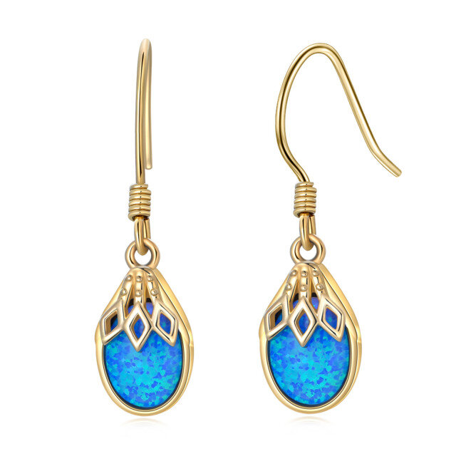 14K Gold Opal Drop Shape Drop Earrings-4