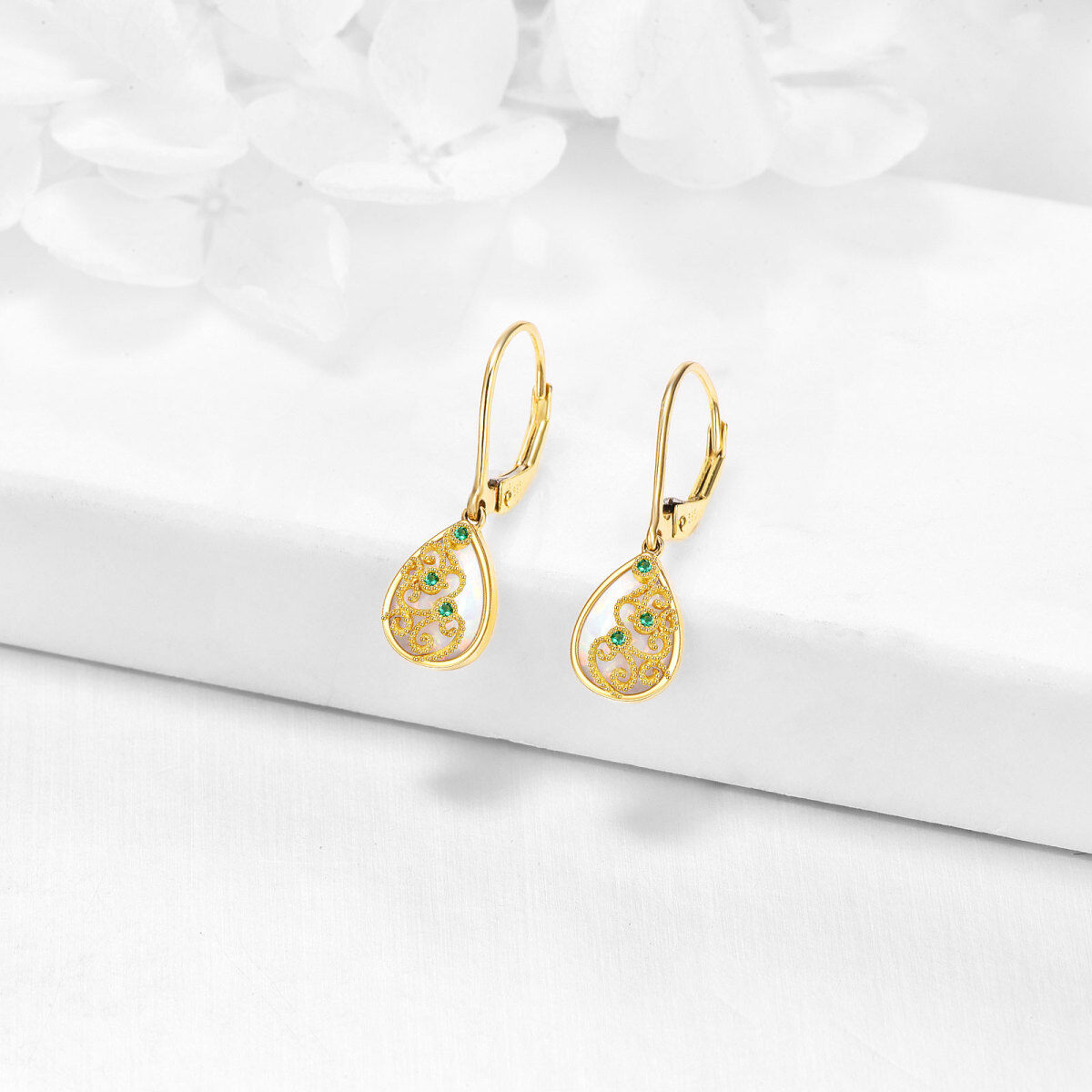 Pendientes colgantes con forma de gota de ópalo de oro amarillo de 14 quilates para mujer-4