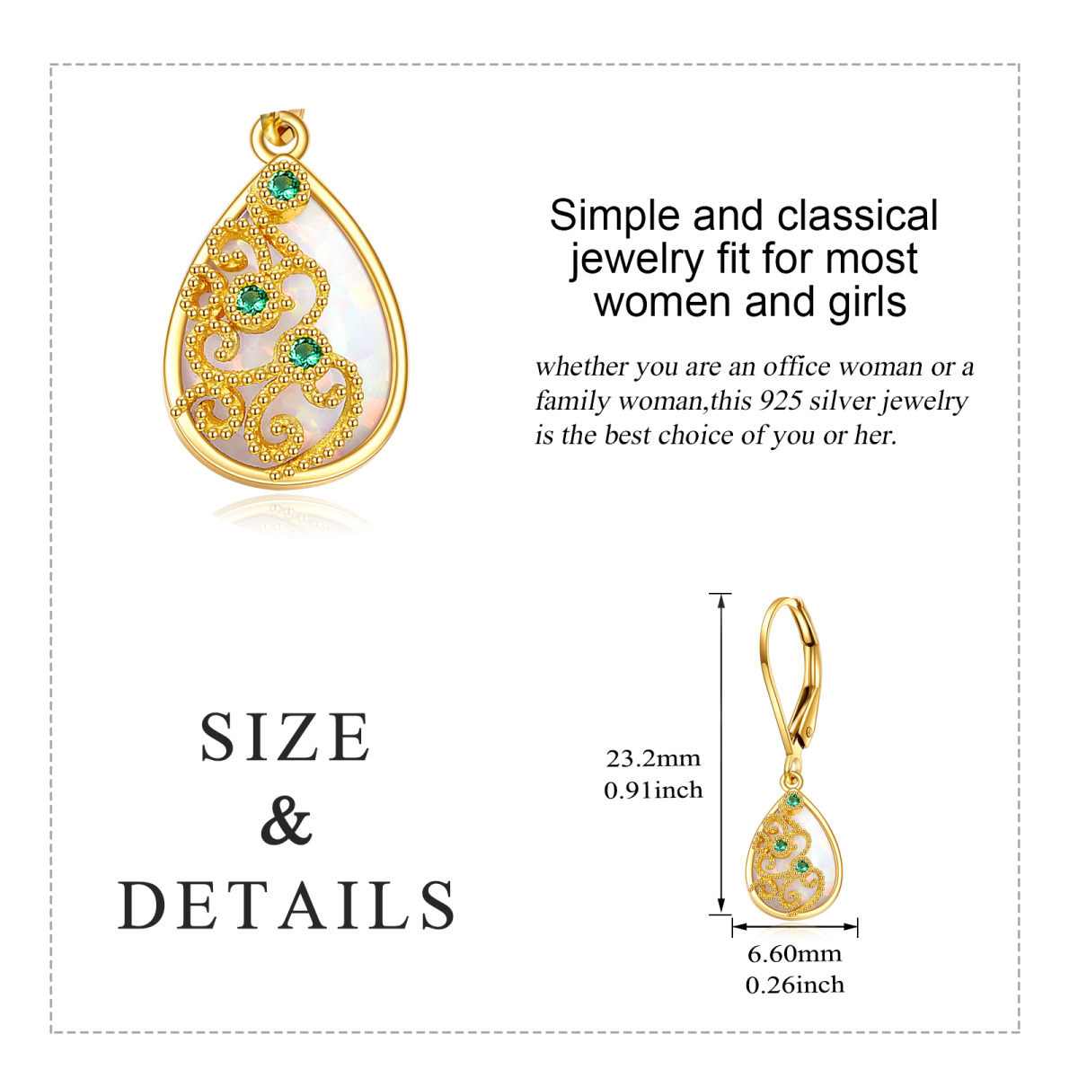 10K Yellow Gold Opal Drop Shape Drop Earrings For Women-5