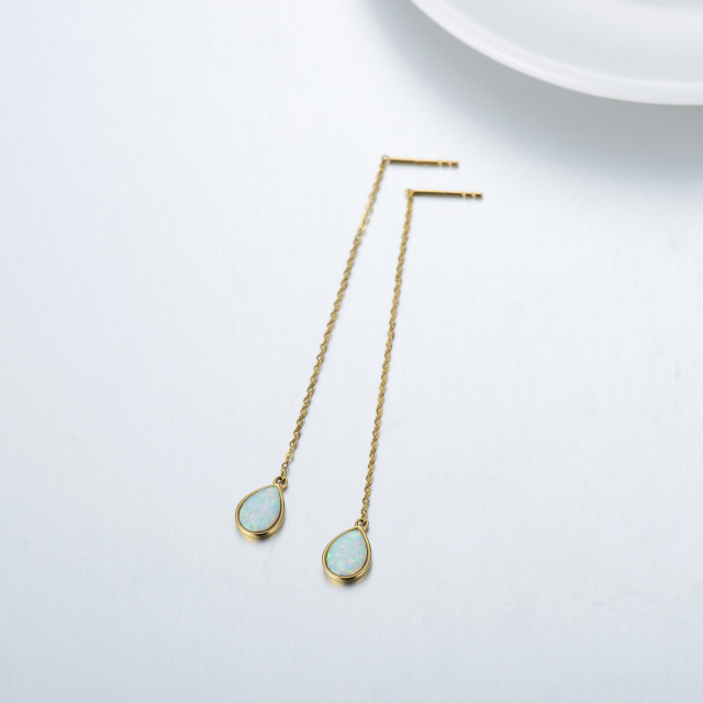 14K Gold Opal Drop Shape Drop Earrings-3