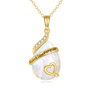 14K Gold Cubic Zirconia & Opal Drop Shape & Heart Pendant Necklace-5