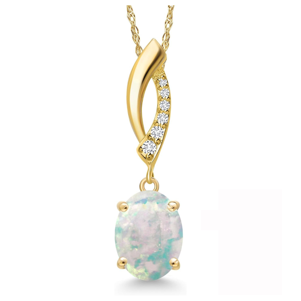 14K Gold Opal Drop Shape Pendant Necklace Gemstone Necklaces-1