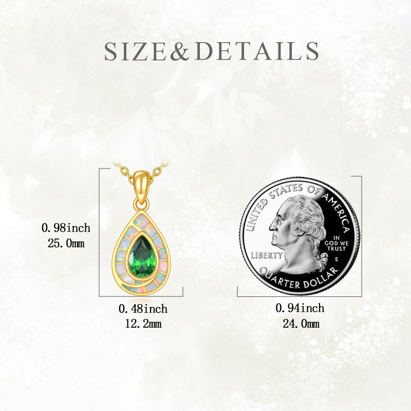 Sterling Silver with Yellow Gold Plated Cubic Zirconia & Opal Drop Shape Pendant Necklace-5