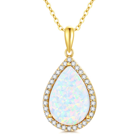 14K Gold Cubic Zirconia & Opal Drop Shape Pendant Necklace