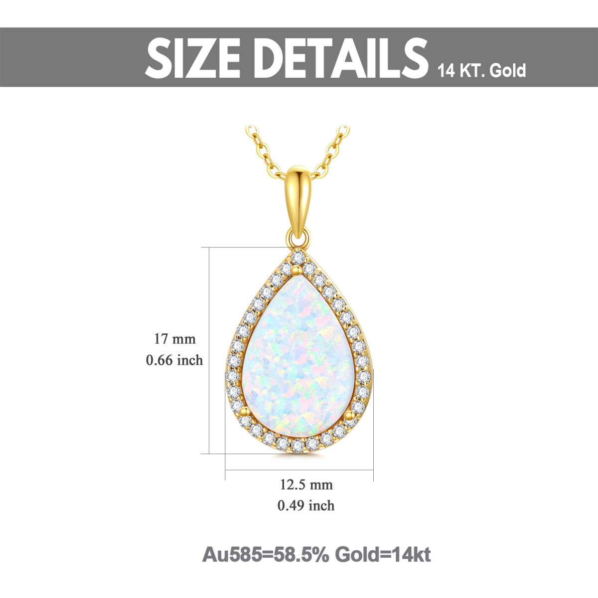 10K Gold Cubic Zirconia & Opal Drop Shape Pendant Necklace-5