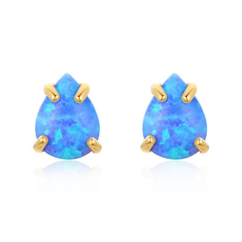 10K Gold Opal Drop Shape Stud Earrings-1