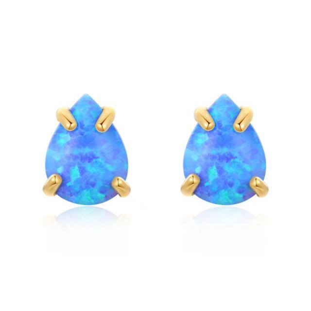 10K Gold Opal Drop Shape Stud Earrings