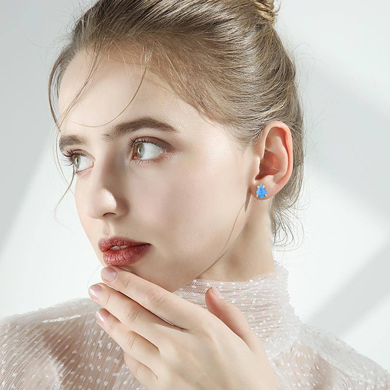 10K Gold Opal Drop Shape Stud Earrings-2