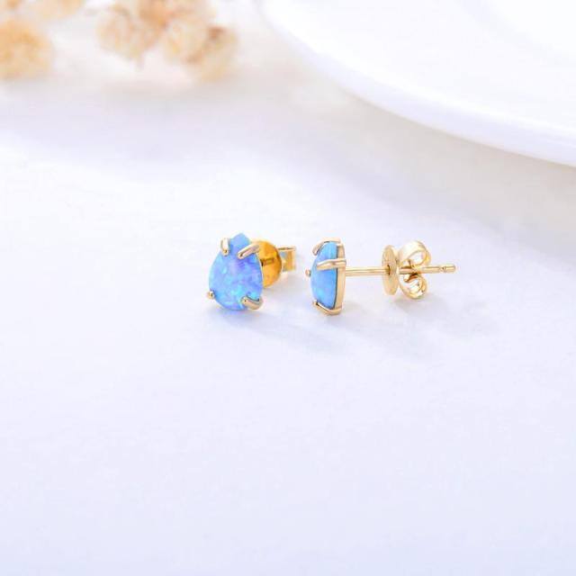 14K Gold Opal Drop Shape Stud Earrings-3