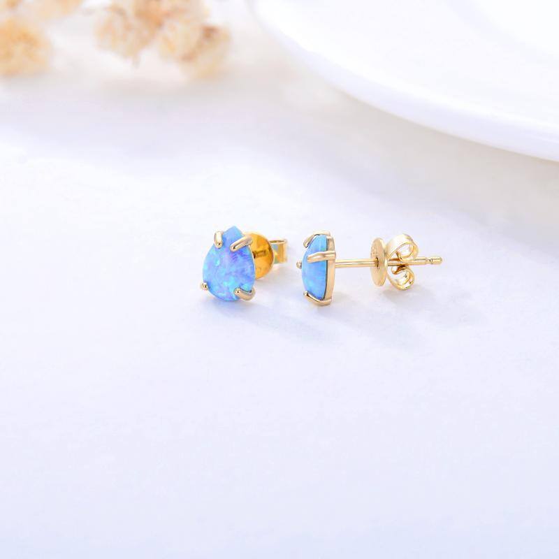 10K Gold Opal Drop Shape Stud Earrings-3