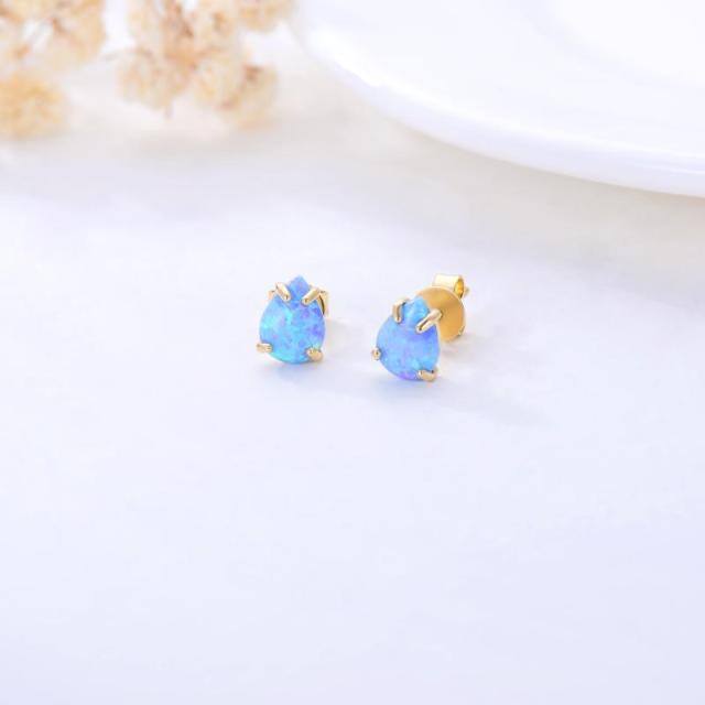 14K Gold Opal Drop Shape Stud Earrings-4