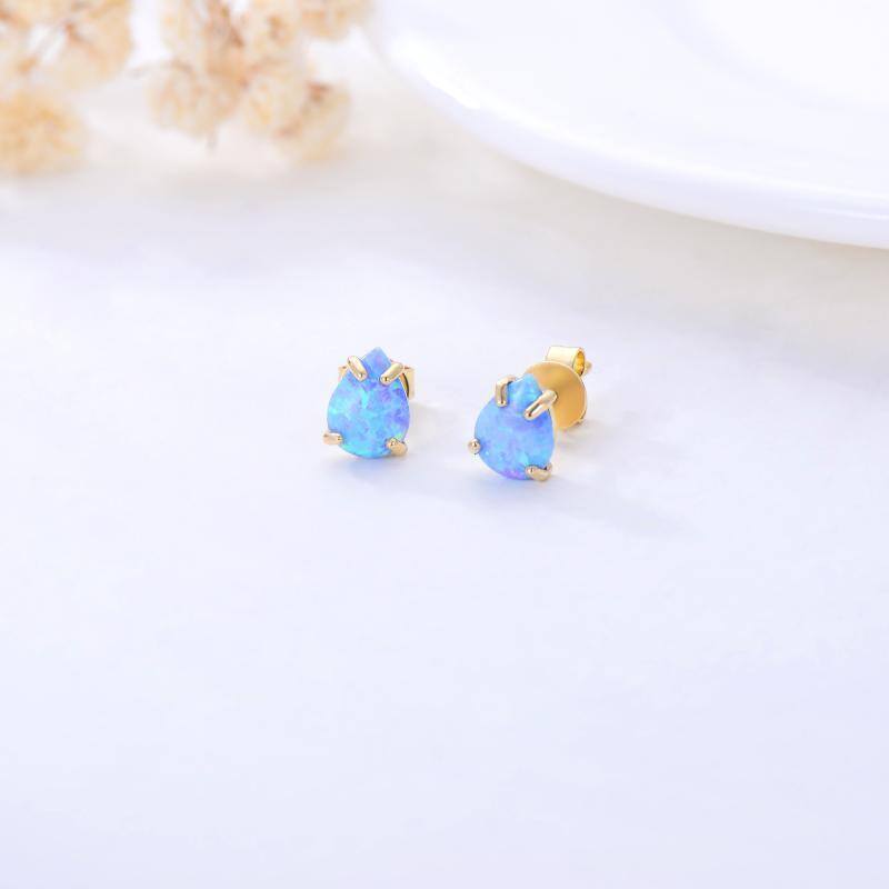 10K Gold Opal Drop Shape Stud Earrings-4