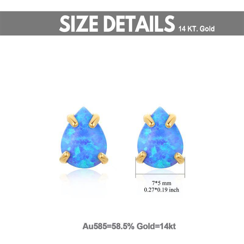 10K Gold Opal Drop Shape Stud Earrings-5