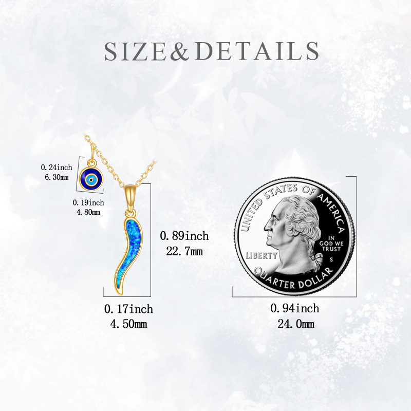 10K White Gold Opal Evil Eye & Italian Horn Pendant Necklace-5