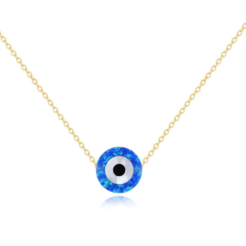 10K Gold Opal Evil Eye Pendant Necklace-6