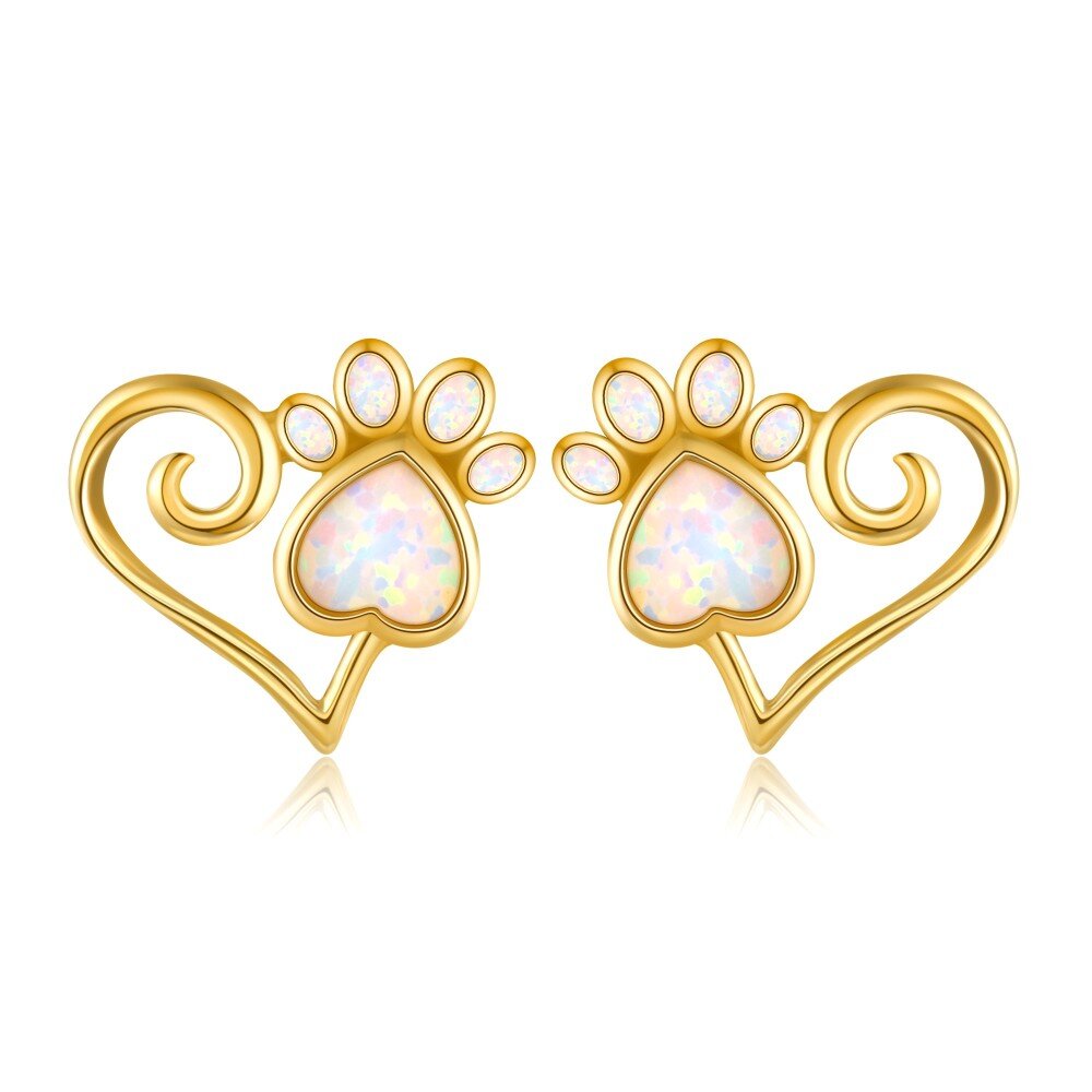 10K Gold Opal Footprints Stud Earrings-1