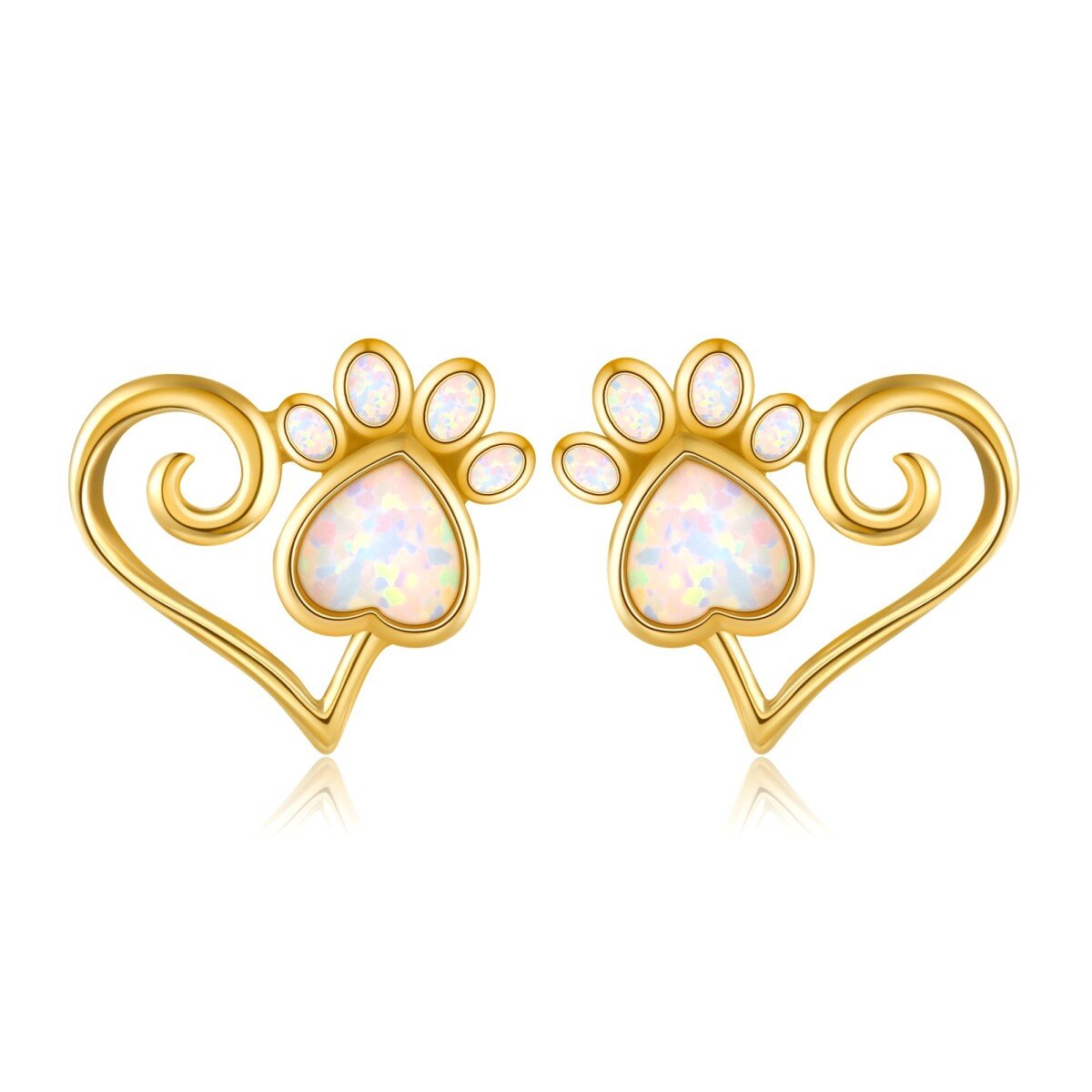 14K Gold Opal Footprints Stud Earrings-1