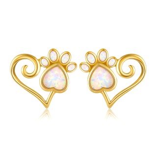 14K Gold Opal Footprints Stud Earrings-2