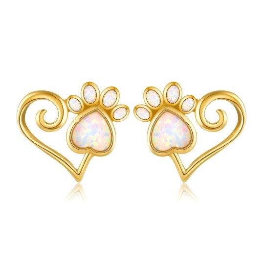 14K Gold Opal Footprints Stud Earrings