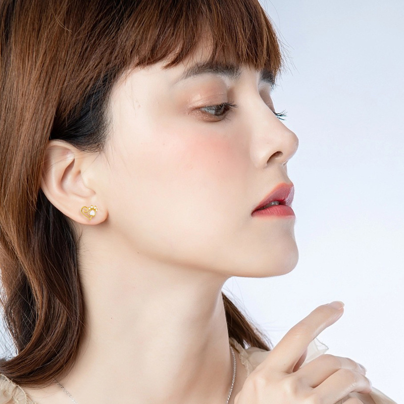 10K White Gold Opal Footprints Stud Earrings-2