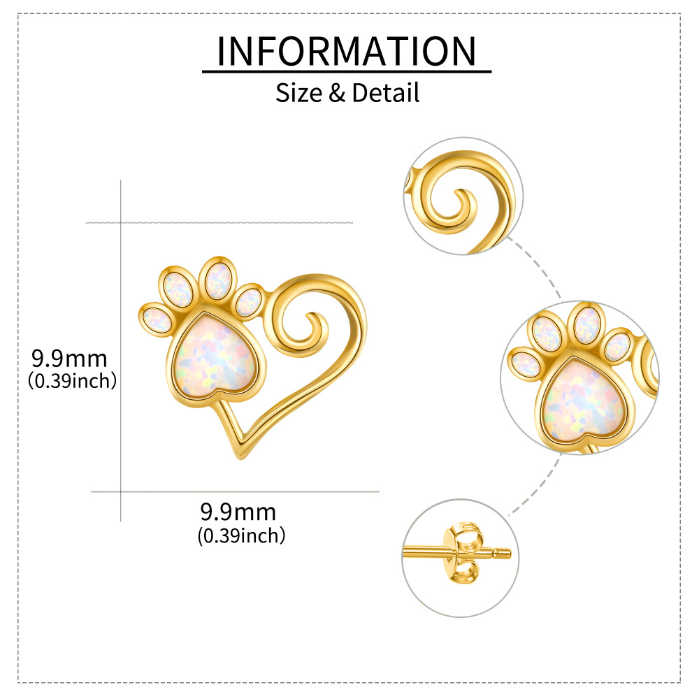10K Gold Opal Footprints Stud Earrings-5