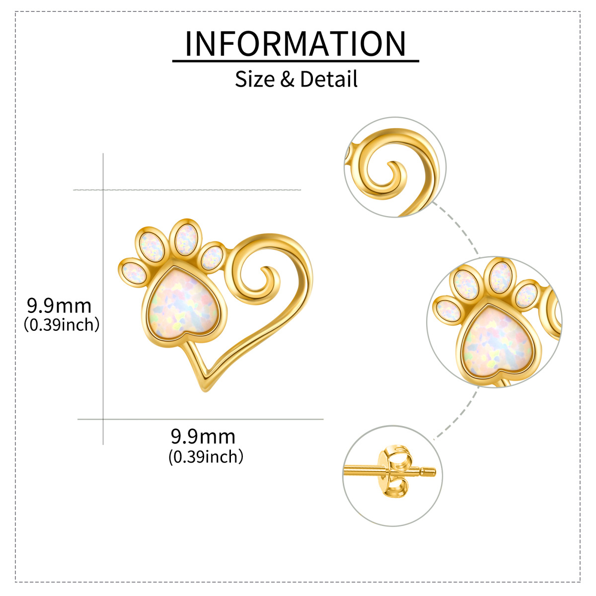 14K Gold Opal Footprints Stud Earrings-5