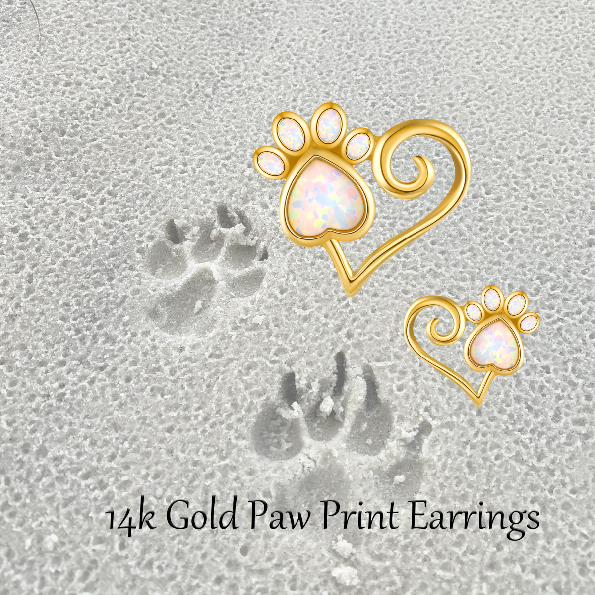 14K Gold Opal Footprints Stud Earrings-6